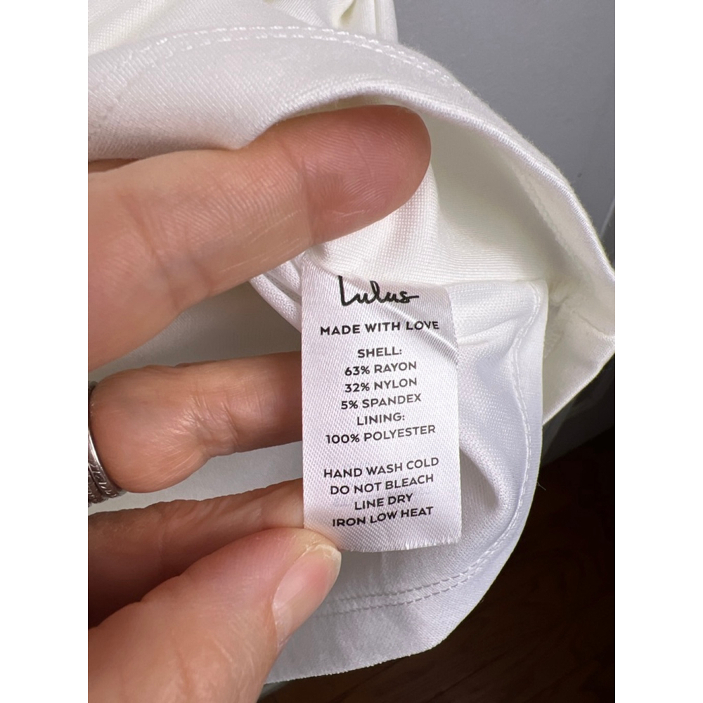 Lulus White Sleeveless Bodycon Dress Faux Wrap Stretch Zip Back Size L minimalis - Picture 5 of 6